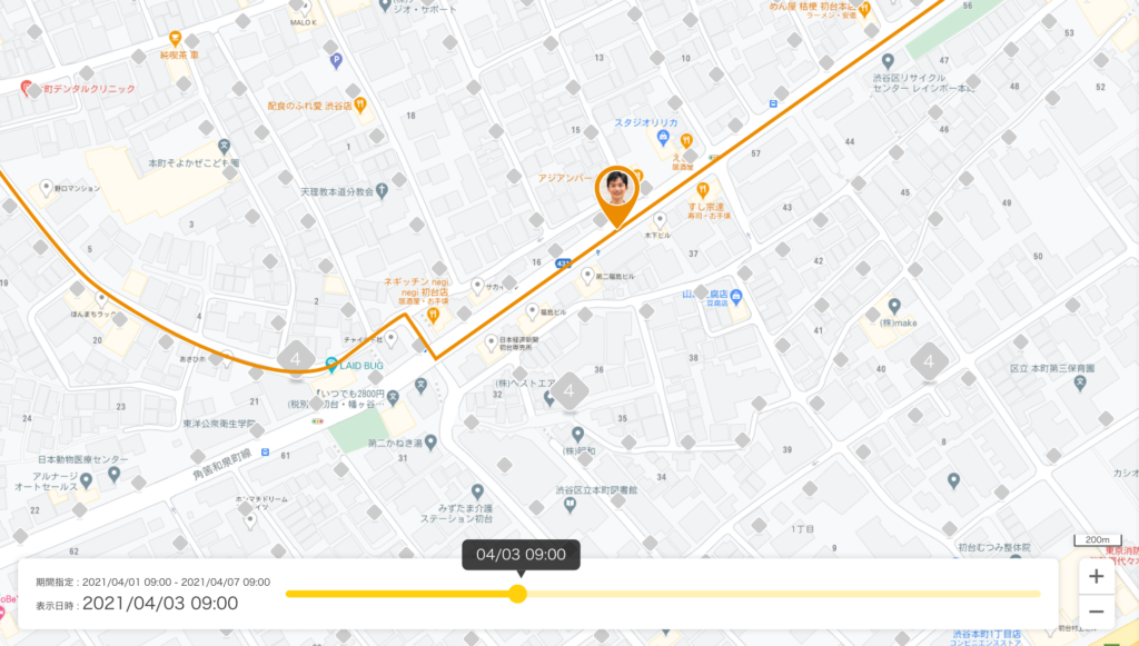 Linkit Maps の移動履歴が表示されている画面のイメージ